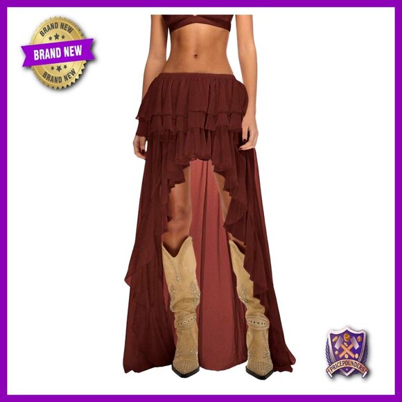 Dresses & Skirts - Boho Layered Ruffle Chiffon Maxi Skirt Elastic Waist Asymmetrical
